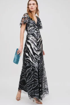Abito blu con paillettes argento