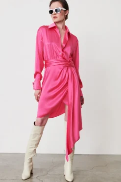 Abito camicia in seta drappeggiata