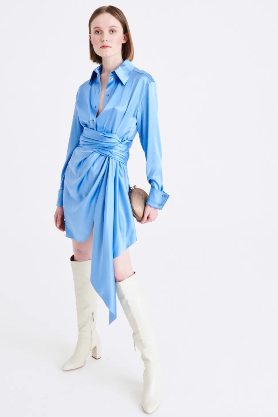 Abito in camicia in seta stretch
