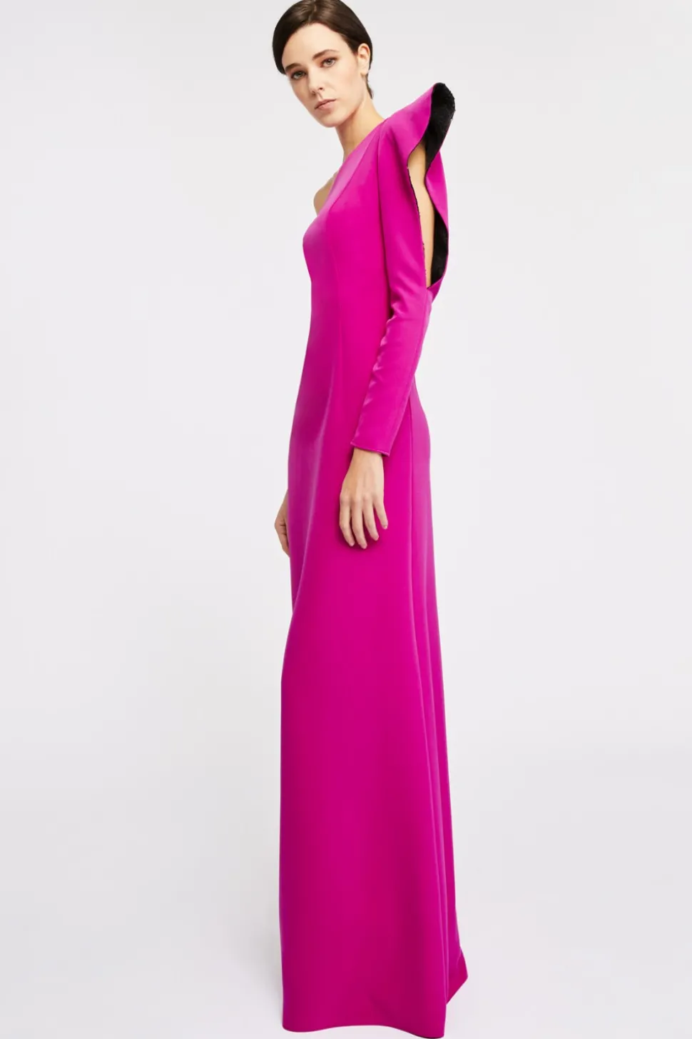 Abito monospalla fucsia