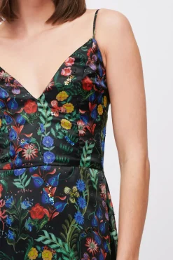 Abito nero fantasia floreale con spalline