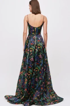 Abito nero fantasia floreale con spalline