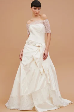 Abito shantung con pizzo