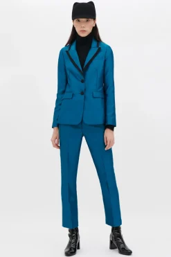 Completo giacca e pantalone turchesi in satin